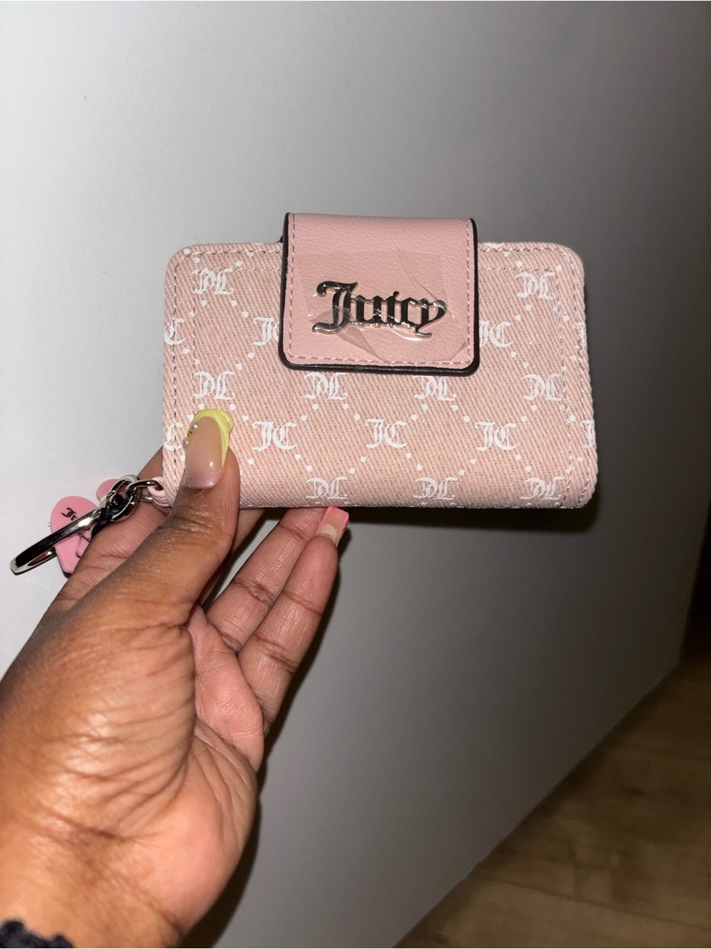 Juicy Couture Blush Pink Monogram Card Case with Charm